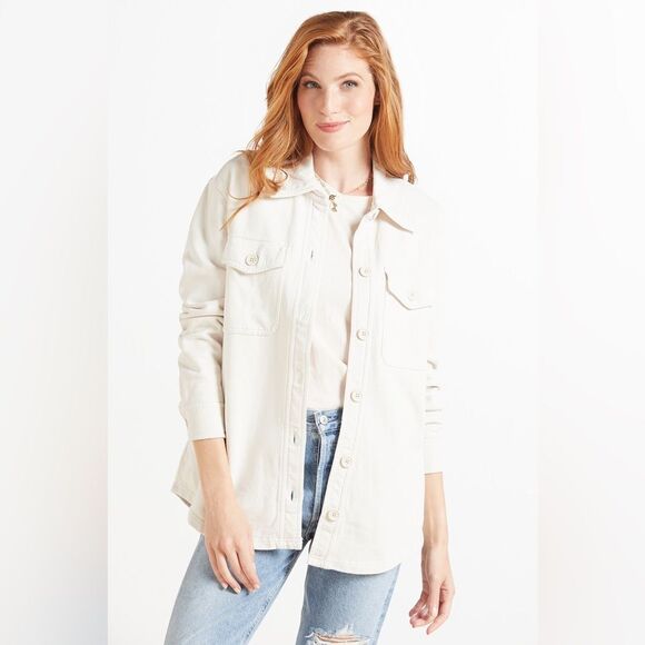 EUC Good American Fleece Shacket Shirt Jacket Bone Cream Sz. 00/0=XS - Picture 3 of 9